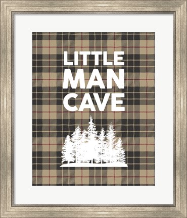Framed Little Man Cave - Trees Tan Plaid Background Print