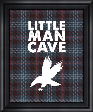 Framed Little Man Cave - Eagle Blue Plaid Background Print