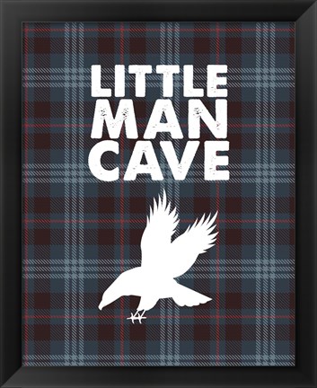 Framed Little Man Cave - Eagle Blue Plaid Background Print