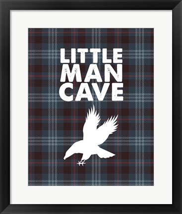 Framed Little Man Cave - Eagle Blue Plaid Background Print