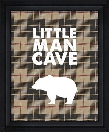 Framed Little Man Cave - Bear Tan Plaid Background Print