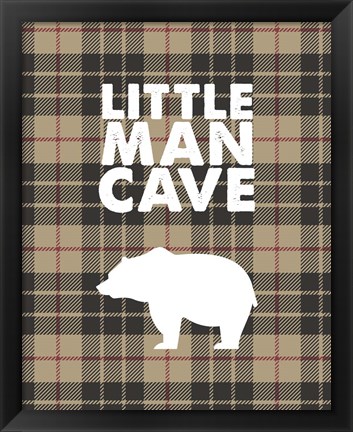 Framed Little Man Cave - Bear Tan Plaid Background Print