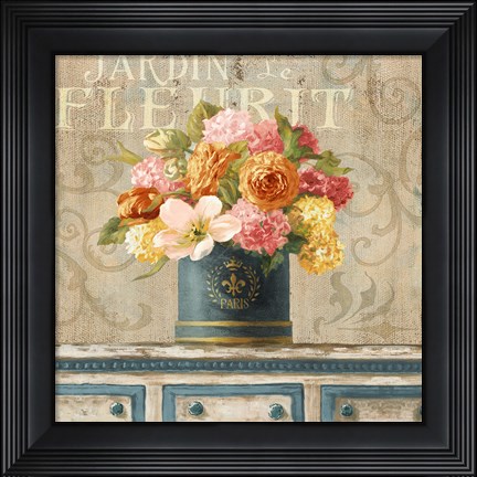 Framed Tulips in Teal and Gold Hatbox Print