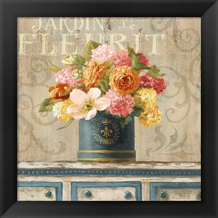 Framed Tulips in Teal and Gold Hatbox Print