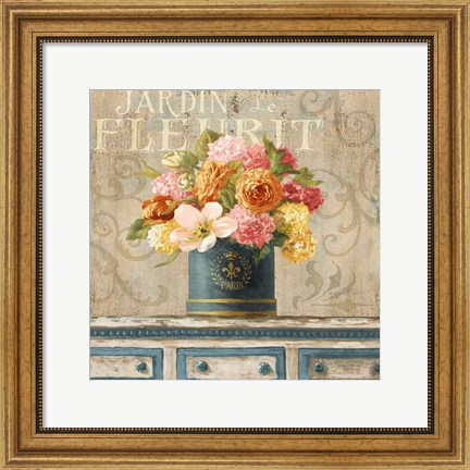 Framed Tulips in Teal and Gold Hatbox Print