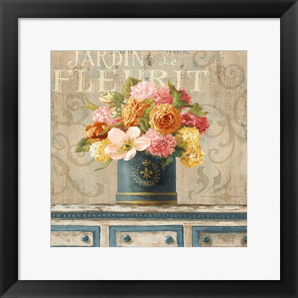Framed Tulips in Teal and Gold Hatbox Print