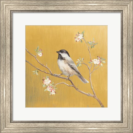 Framed Black Capped Chickadee on Gold Print