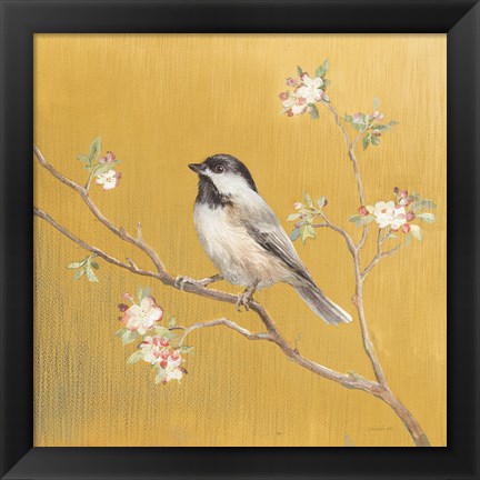 Framed Black Capped Chickadee on Gold Print