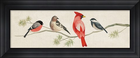 Framed Festive Birds Panel I Linen Print