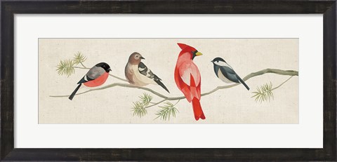Framed Festive Birds Panel I Linen Print