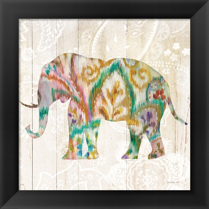 Framed Boho Paisley Elephant II v2 Print