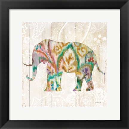 Framed Boho Paisley Elephant II v2 Print