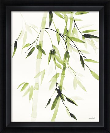 Framed Bamboo Leaves V Green Print