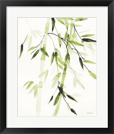 Framed Bamboo Leaves V Green Print