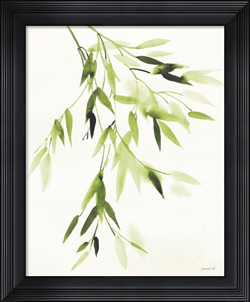 Framed Bamboo Leaves IV Green Print