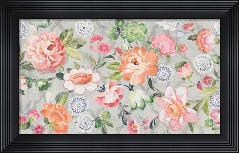 Framed Summer Garden of Delights Gray Print