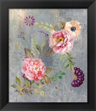 Framed Peonies and Paisley Print