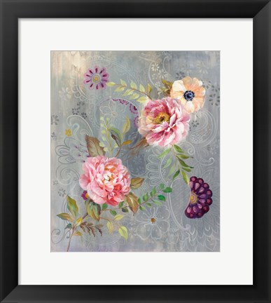Framed Peonies and Paisley Print