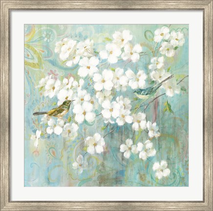Framed Spring Dream II Teal Bird Print