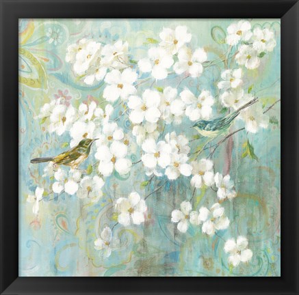 Framed Spring Dream II Teal Bird Print