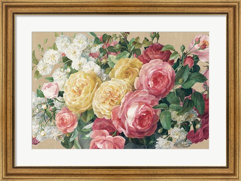 Framed Antique Roses on Tan Crop Print