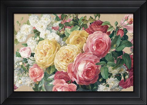 Framed Antique Roses on Tan Crop Print