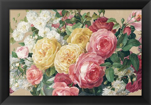 Framed Antique Roses on Tan Crop Print