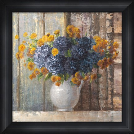 Framed Fall Dahlia Bouquet Crop Blue Print
