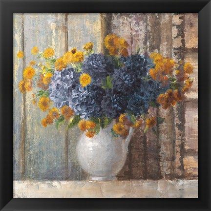 Framed Fall Dahlia Bouquet Crop Blue Print