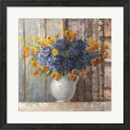 Framed Fall Dahlia Bouquet Crop Blue Print