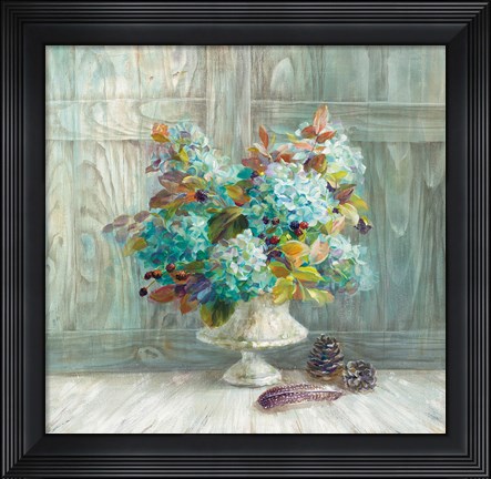 Framed Rustic Florals Blue Print