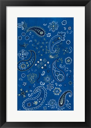 Framed Farm Nostalgia Blue Paisley Print