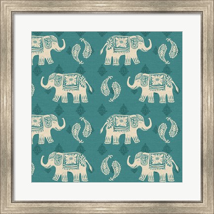 Framed Woodcut Elephant Pattern B Print