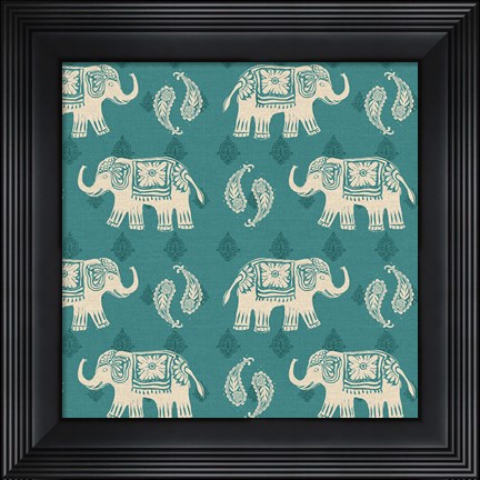 Framed Woodcut Elephant Pattern B Print
