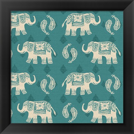 Framed Woodcut Elephant Pattern B Print
