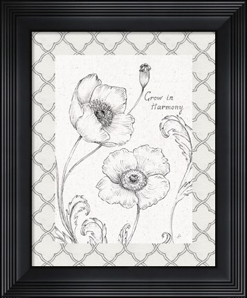 Framed Blossom Sketches Words I Border Print