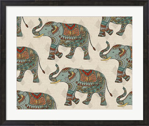 Framed Elephant Caravan Pattern Print