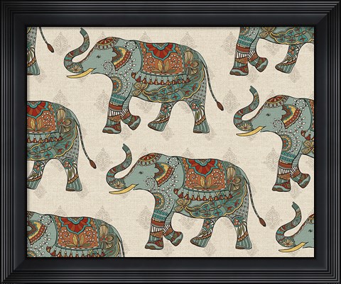 Framed Elephant Caravan Pattern Print