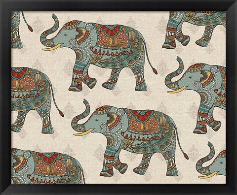 Framed Elephant Caravan Pattern Print