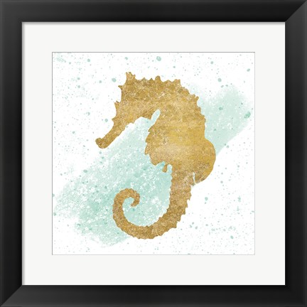 Framed Silver Sea Life Seahorse no Gold Splatter Print