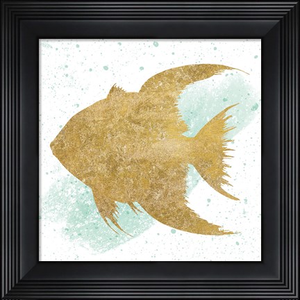 Framed Silver Sea Life Aqua Fish no Gold Splatter Print