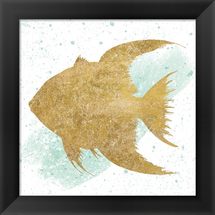 Framed Silver Sea Life Aqua Fish no Gold Splatter Print