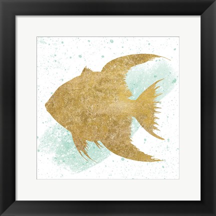 Framed Silver Sea Life Aqua Fish no Gold Splatter Print