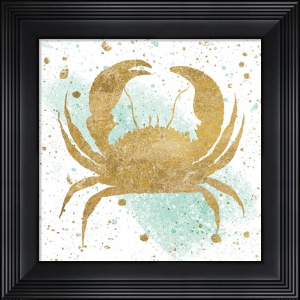 Framed Silver Sea Life Aqua Crab Print