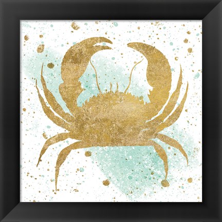 Framed Silver Sea Life Aqua Crab Print