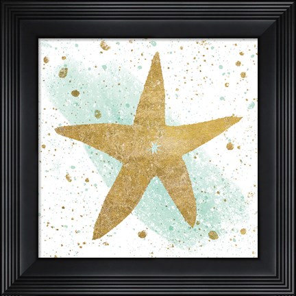 Framed Silver Sea Life Aqua Starfish Print