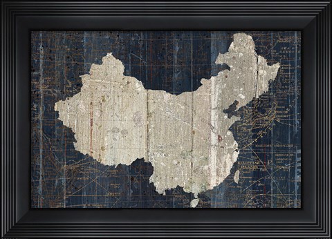 Framed Old World Map Blue China Print