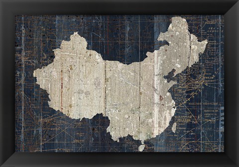 Framed Old World Map Blue China Print