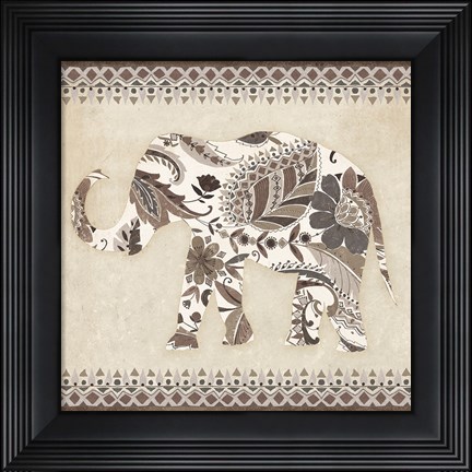 Framed Boho Elephant II Neutral Print