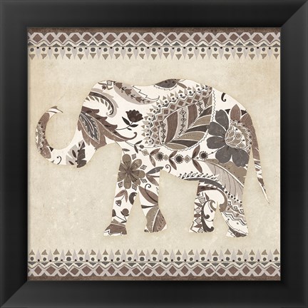 Framed Boho Elephant II Neutral Print